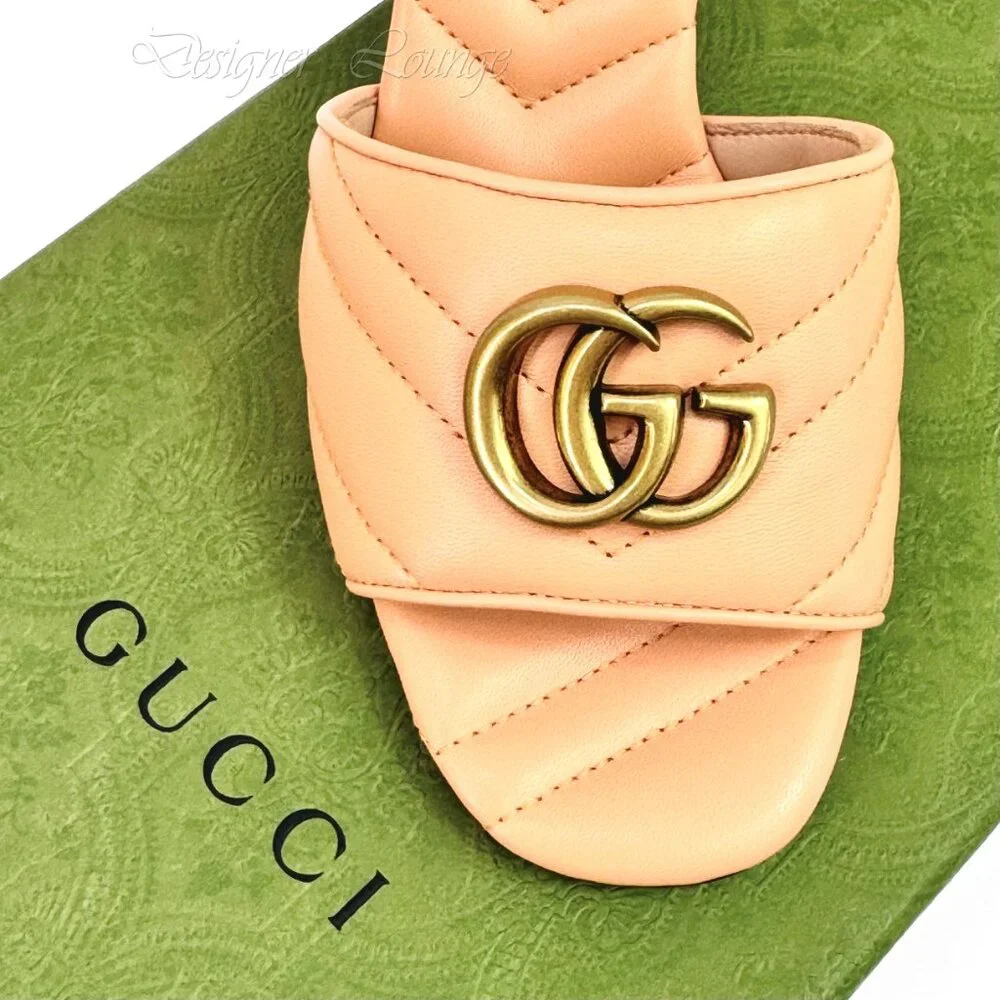 NEW GUCCI GG Marmont Matelasse Leather Mules Sandals Peachy Chic EU 40.5 US 10.5